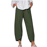 Leinenhose Damen 7/8 Sommerhosen Weite Beine Hose Sommer Mit Leichte Haremshose Loose Fit...