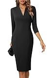 HOMEYEE Damen Elegant V-Ausschnitt 3/4 Ärmel Cocktail Retro Bodycon Bleistiftkleid Business Midi...