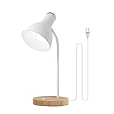 LALISU Tischlampe Basic LED Leselampe im Klassichen Holz-Design, Schreibtischlampe Augenschutz...