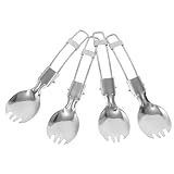 HANABASS 4 Stück Teiliges Faltbares Campingbesteck aus Edelstahl Ultraleichtes Outdoor spork...