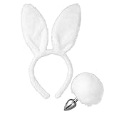 Agoky 2/3 Pcs Hase Set Plüsch Schwanz mit Haarreifen Maske/Haase Stirnband mit Plüsch Kugeln...