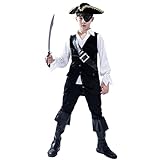 SHE HARE Cooles schwarzes Piraten Kostüm Deluxe für Jungen (M :7-9 Jahre)