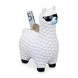 Relaxdays Lama Spardose, mit Sonnenbrille, Geschenkidee & Deko, Alpaka Sparbüchse aus Keramik, HBT...