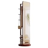 Ganzkörperspiegel mit Garderobe, 360° drehbarer Bodenspiegel aus Massivholz, 6 Haken und...