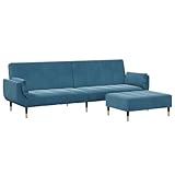 vidaXL Schlafsofa 2-Sitzer mit Fußhocker Blau Samt