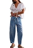 ebossy Barrel Jeans für Damen, elastische Taille, lockere Passform, Boyfriend-Denim-Hose mit...