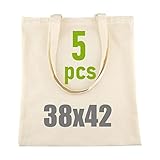 IDEA HOME 5 Stück Baumwolltasche 38x42cm - Jutebeutel Groß - Stoffbeutel Unbedruckt,...