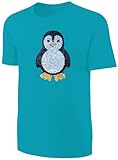 Kinder Pinguin Wendepailletten T-Shirt - Streichel-Shirt Türkis Größe 104