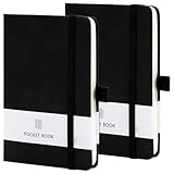 Mini Notizbuch, 2 Stück Notizheft A6, 9,5 cm x 14,5 Notitzbuch Klein, Mitstifthalter Schwarz PU...