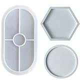 3 Stücke Silikonform Tablett Untersetzer Silikonform Rund Oval Hexagon，Epoxid Formen，für Resin...