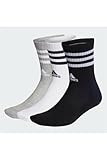 adidas Unisex 3-Stripes Cushioned Crew Socks 3 Pairs, Medium Grey Heather/White/Black/White, 4.5-6