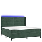 SKM Boxspringbett mit Matratze & LED Dunkelgrün 160x200 cm Samt,80,72 KG,3139634,Color: Grün