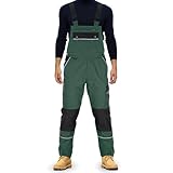 TMG® | Lange Arbeitslatzhose Herren, Grüne Latzhose mit Kniepolstertaschen aus Cordura, viel...