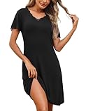 Demegimi Nachthemd Damen Kurzarm Schlafshirt Baumwolle Kurz Sexy Spitze Sleepshirt V-Ausschnitt...