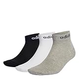 adidas Unisex Think Linear Ankle Socks 3 Pairs, Medium Grey Heather/White/Black, 4.5-6