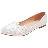 Jamron Damen Elegant Spitze Zehen Blume Spitzenbesatz Brautschuhe Pumps Weiche Sohle Ballerinas...