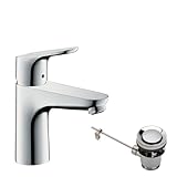 hansgrohe Focus - Waschtischarmatur mit Zugstangen-Ablauf, Wasserhahn Bad mit Auslauf Höhe 94 mm,...