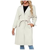 Jacke Damen Windbreaker Lange Lockere Jacke PU Lederjacke Damen Oversize Klassische Reversjacke Mit...