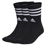 adidas Unisex 3-Stripes Cushioned Crew Socks 3 Pairs, Black / White, 8.5-10
