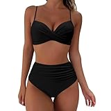 Bikini Damen Set Bauchweg Zweiteiliger Badeanzug Twist Front Sexy Push Up Oberteil mit Bikinihose...