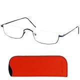 Mini Brille Metall Halbrand oben Lesebrille Halbbrille Rechteckig, Gratis Etui und Brillenputztuch,...