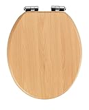 WENKO WC-Sitz Mod. Buche Natur, Toilettensitz mit Absenkautomatik in Holz-Optik, mit Fix-Clip...