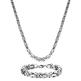 Königskette Silber Herren Edelstahl, 4/5/6/7/8 mm Königskette Halskette aus Edelstahl Armband Set,...