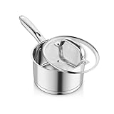 14cm Stielkasserolle, Onader 3-Lagiger Boden Edelstahl Kasserolle Milchtopf mit Glasdeckel, 0,9L...