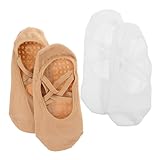 ABOOFAN 2 Paare Rutschfeste Yogasocken Damen mit Kreuzriemen Atmungsaktiv Baumwolle Pilates...