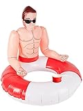 Inflatable Lifeguard Hunk Swim Ring, Red & White, 88cm/35in
