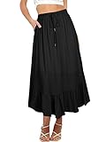 REORIA Damen Röcke Elastische Maxiröcke mit hoher Taille für Damen Lange Röcke mit Taschen...