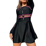 Damen Surfanzug Badeanzug mit Rock Langarm Reißverschluss Mesh Cut Elegant Funktional Einteiler...