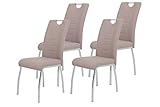 Hela Tische, 4er Set Esszimmerstuhl Andrea, Bezug Kunstleder Cappuccino, Rundrohgestell Chrom,...