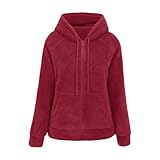 Fleecejacke Damen Teddyfleece Zip Hoodie Jacke Winter Warm Kuscheljacke Winterjacke Mit Kapuze Und...