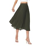 Durio Midirock Damen Faltenrock Plissee Damenrock Leicht Casualrock Chiffon Röcke A-Linie Grün...