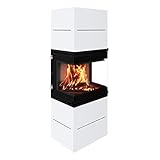 7 kW Kaminofen Bruno Drago - 3-seitiger Panorama-Holzofen mit modernem Design (Weiß)