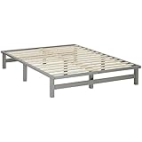 Homestyle4u 2194, Holzbett Palettenbett 140x200 cm Grau Palettenmöbel Bett Futonbett Bettgestell...