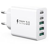 USB C Ladegerät 50W, 5 Ports Mehrfach Stecker mit【2 USB-C und 3 USB-A】, 50W USB-A Netzteil...