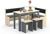 VCM Eckbankgruppe Sitzgruppe Esszimmergruppe Bank Tisch Hocker Esal Maxi Anthrazit/Honig-Eiche