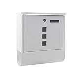 Wiltec Briefkasten mit Zeitungsrolle, weiß, 305 x 95 x 335 mm, Wandbriefkasten mit Namensschild,...