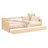 Homestyle4u Kinderbett 90x200 mit Ausziehbett Holzbett Kiefer Natur ausziehbar Massivholzbett...