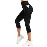 Leafigure Capri Leggings Damen mit Taschen 3/4 Leggins High Waist Fitness Shorts Blickdichte...