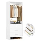 WUDLEP Kleiderschrank mit 3 Schubladen, 2 Fuß großes Schrank-Organizer-System aus Holz, begehbarer...