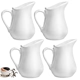 4 Stück Milchkännchen Porzellan Weiß, 80ml Kleine Milchkanne mit Griff, Aufschäumkännchen, Milk...