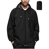 Mrat Wasserdichte Herren-Jacke, verstaubar, leicht, atmungsaktiv, winddicht, Regenmantel, Kapuze,...