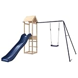 vidaXL Spielturm, Klettergerüst mit Rutsche Schaukel, Kinder Kletterturm mit Holzdach,...