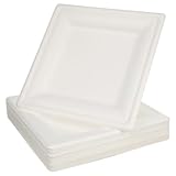 BELLIFFY 50 Stück Einwegteller Eckig Weiß Zuckerrohr Einwegplatten Stabil Für Party Camping...