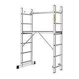 DRABEST 3-in-1 Alu-Leiter – Stehleiter, Anlegeleiter & Gerüst – 2x6 Sprossen – Arbeitshöhe...