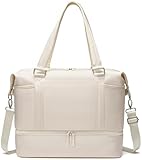 BLUBOON Damen-Handgepäcktasche mit Schuhfach, Segeltuch, Reisetasche mit Trolly Griff, Beige 288