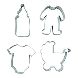 BekkiB 2464-4er Set 'Baby' - Ausstechformen Babyflasche, Babybody, Kinderwagen, Strampler -...